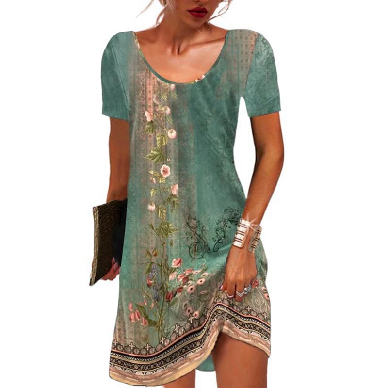 Women s Floral Print Casual Short-Sleeve Dress L