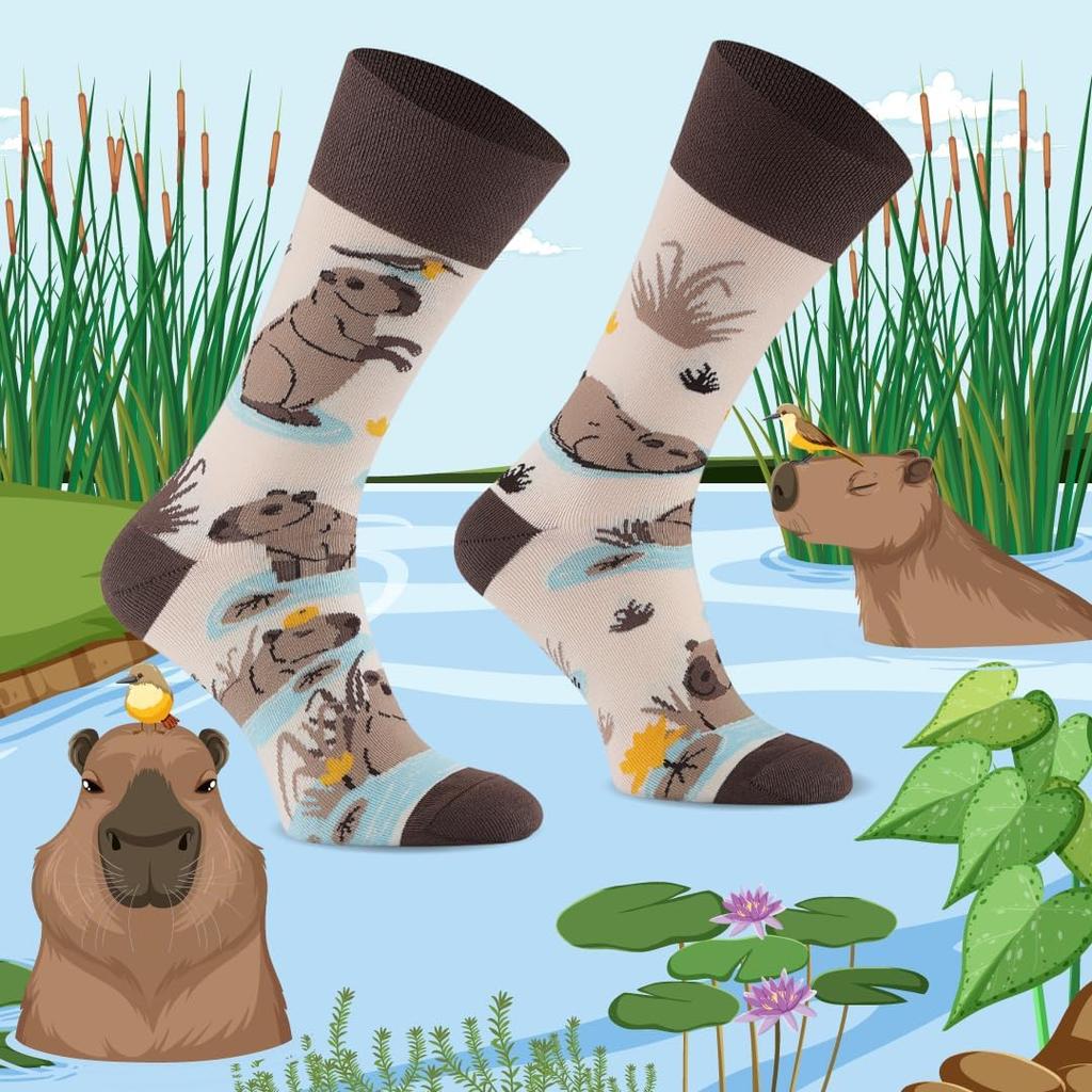 1 Pair Light Beige Capybara Sock Novel and Cute Cartoon Animal Men's Socks Socks with Interesting Colors