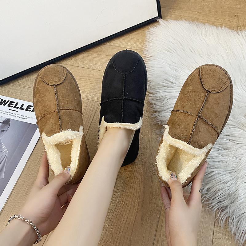 Fashion Large Size Women's Velvet Thickened Warm Cotton Shoes 2024 Winter New Solid Color Simple Versatile Round Toe Low-top Snow Boots