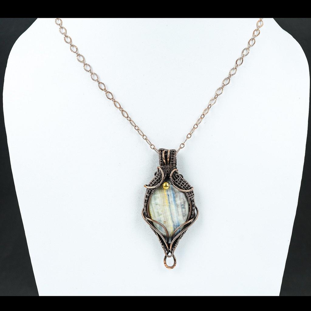 Blue Scheelite Copper Pendant Copper Wire Wrapped Pendant Dainty Gemstone Pendant Handmade Jewelry For Women Antique Jewelry Gift For Mom