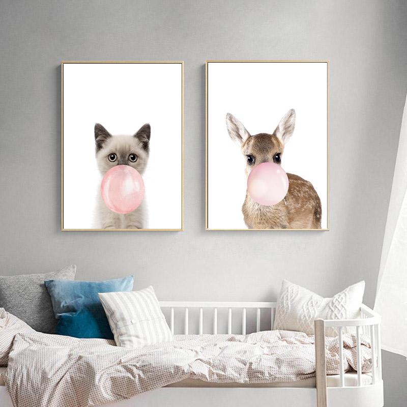 Dipinti su Tela Stile Vivaio Animale Soffiando Bolla Zebra Giraffa Nordico Arte Murale Immagini per Interni Stanza Decorazione Casa Poster