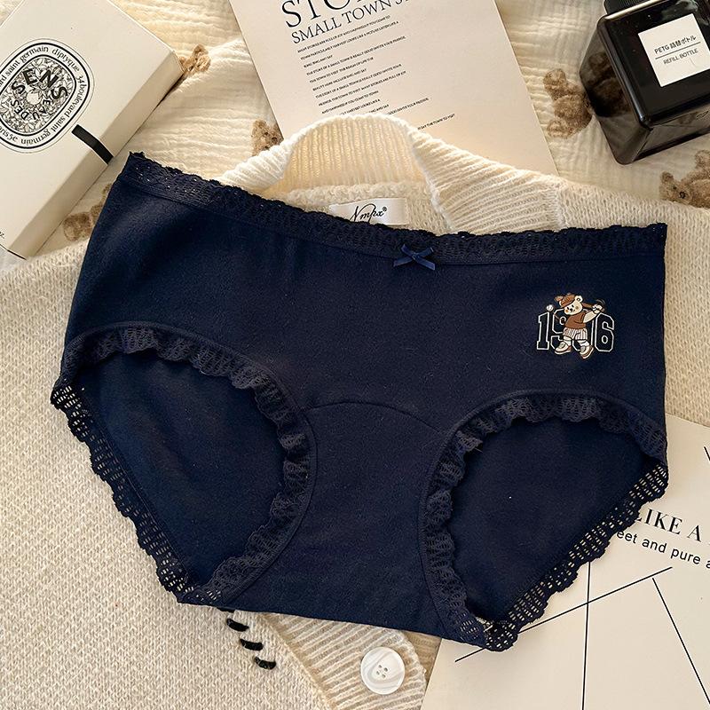 Women's Spring and Autumn Vintage Pure Cotton 10A Class Antibacterial Extended Crotchy Waist Triangle Briefs