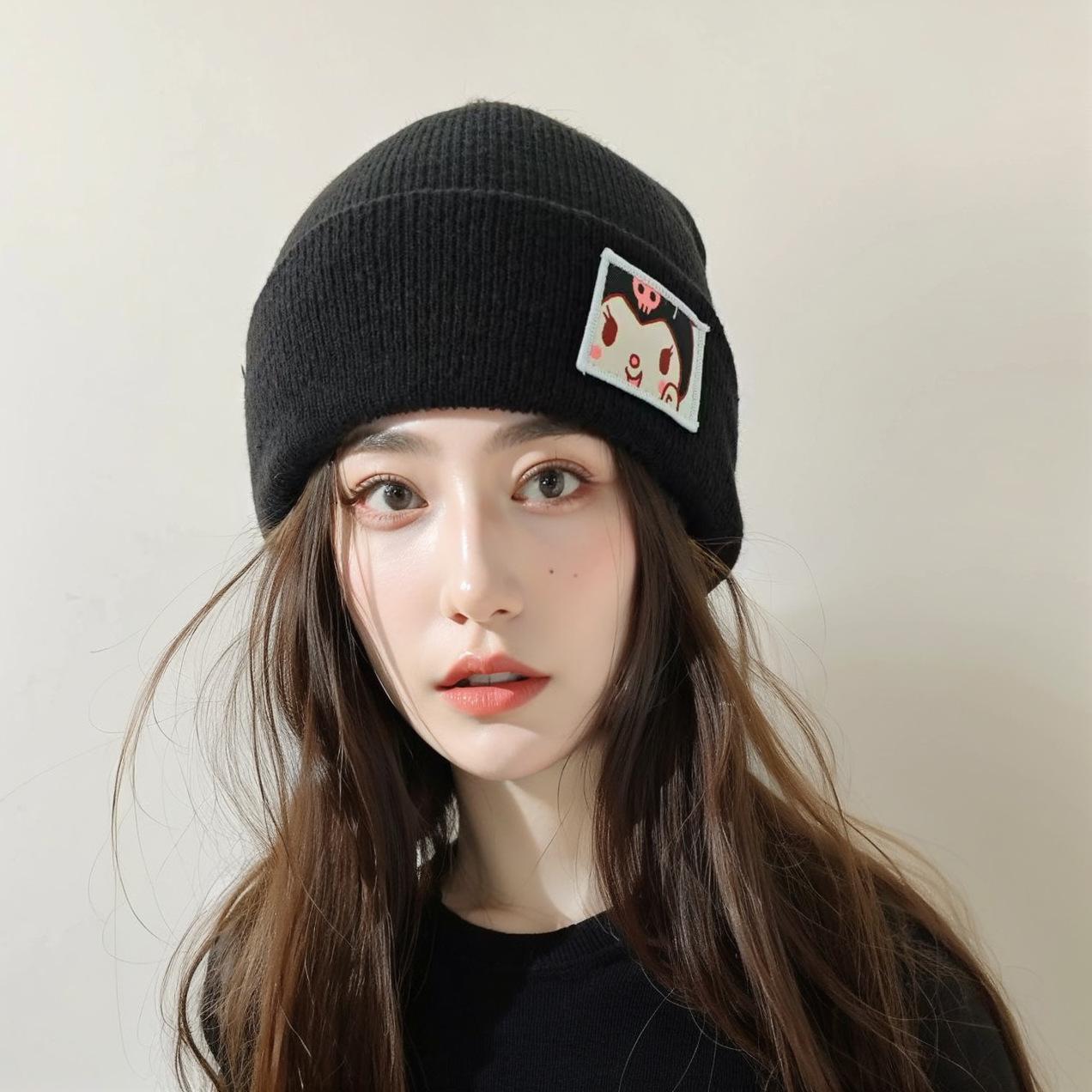 

Cute Embroidered Cartoon Knit Beanie Warm and Windproof Woolen Hat for Autumn and Winter рожевий