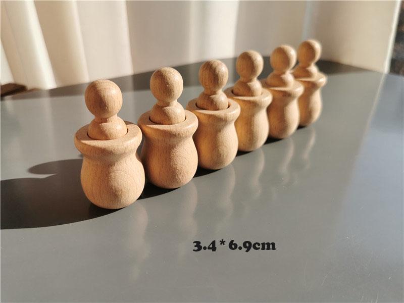 Beech Wooden Rainbow Sorting Toys Early Learning for Kids Pastel Pot Peg Dolls with Balls