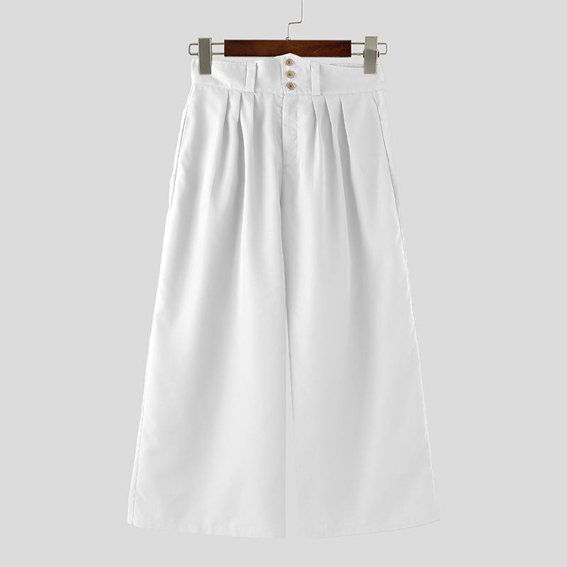 INCERUN Calças Palazzo Longas Casuais de Cor Sólida com Zíper de Cintura Alta para Homem