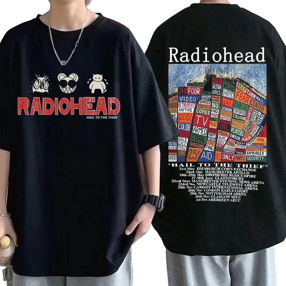 

Radiohead Vintage Print T Shirt Men s Oversized Women Cotton Unisex T-shirt Hip Hop Rock Band Hail To The Thief Music Album Tees 5XL різнокольоровий