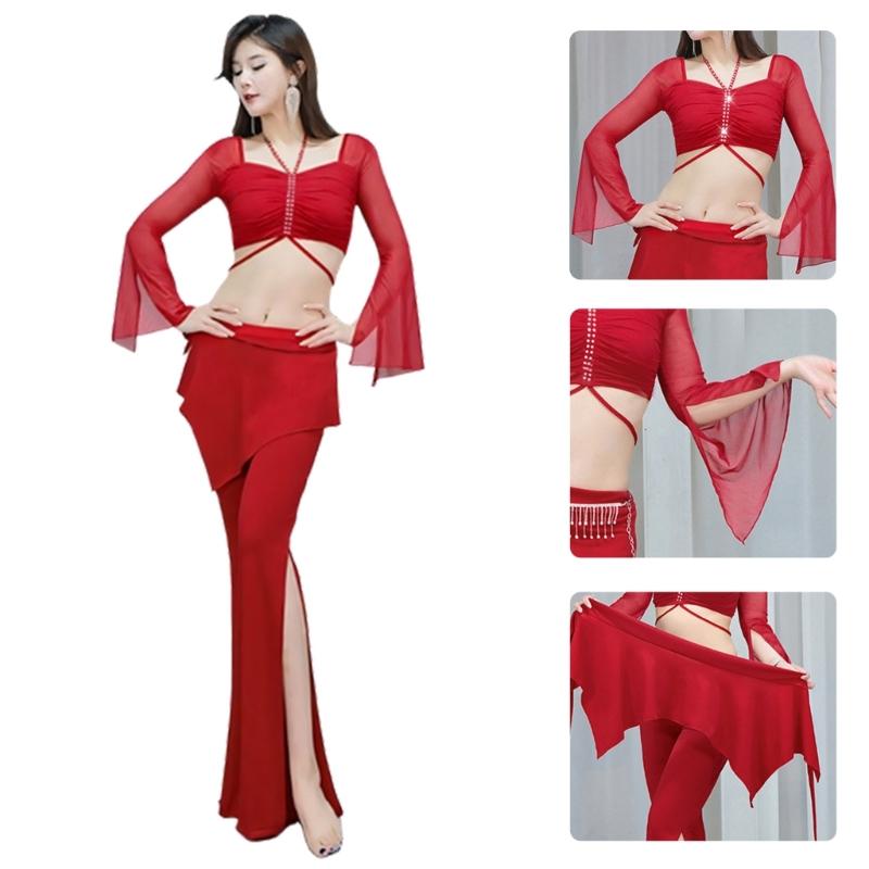 Professional Belly Dance Costume Set With Crop Tops Pants And And Hip Scarf For Stage Performances And Practice