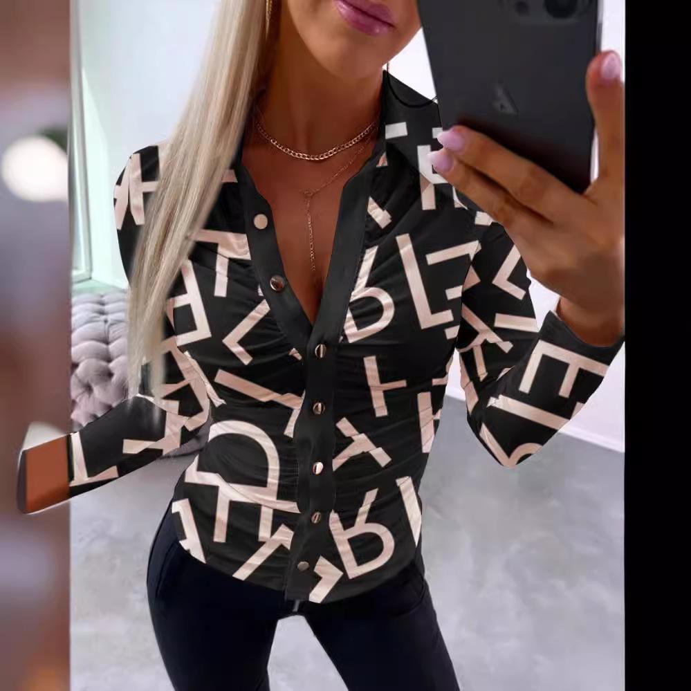 2023 Autumn Bestseller: Sexy V-Neck Print Women's Blouse