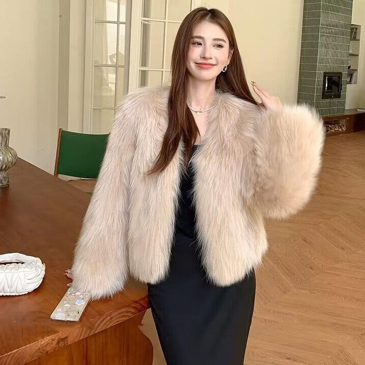 Winter New Imitation Fox Fur Short Fur Coat Women's Light Simple Collar Fashion Plus Cotton