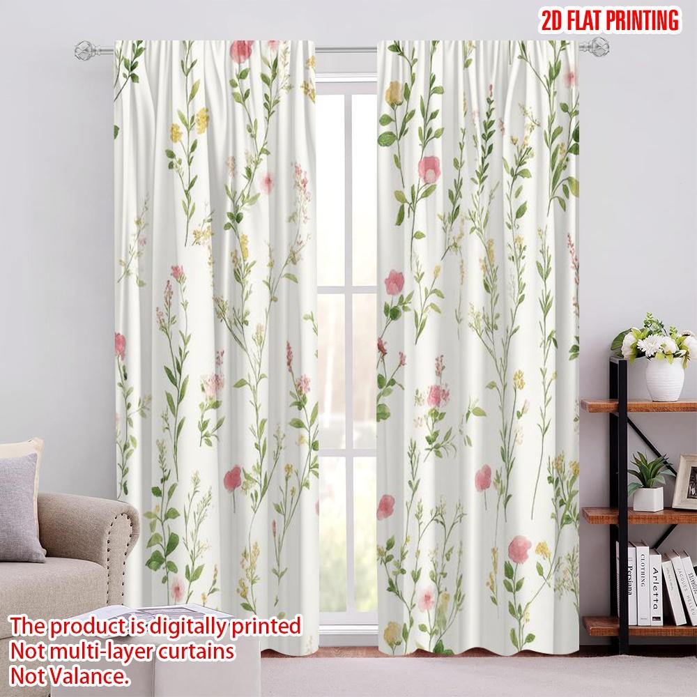 2pcs,2D Plane Printing Popular Curtains Floral Harmony(1) Versatile Polyester (without Rod) Festive Perfect for Bedroom Living