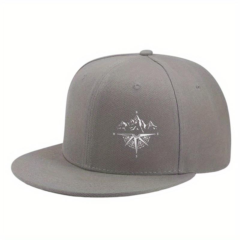 Compass Mountain Graphic Flat Brim Baseball Cap Polyester Adjustable Outdoor Snapback Hat Unisex