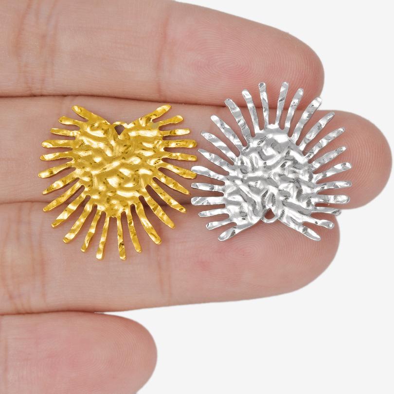 6pcs Silver/Gold Color Stainless Steel Sun Charms For Jewelry Making Supplies Diy Stone Handmade Bracelets Sunshine Pendant Bulk