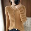 Solid Color Knitted Cardigan Women's Round Neck Casual Minimalist Style Sweater Cardigan Long Sleeved Autumn and Winter Short Cut Thin Knitted Jacket