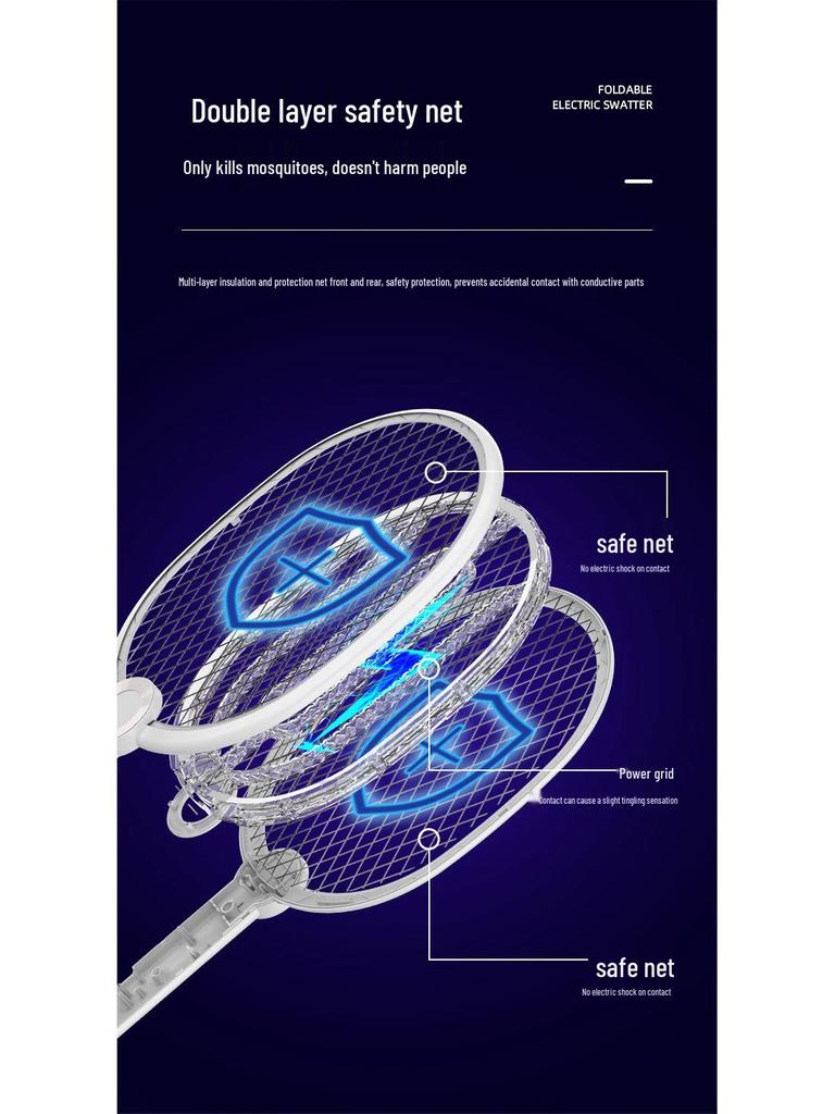 Kangming Wiederaufladbares Elektrisches Fliegenklatsche: Leistungsstarker Fliegen- und Mückenvernichter, Zwei-in-Eins-Stromgitter für den Hausgebrauch.