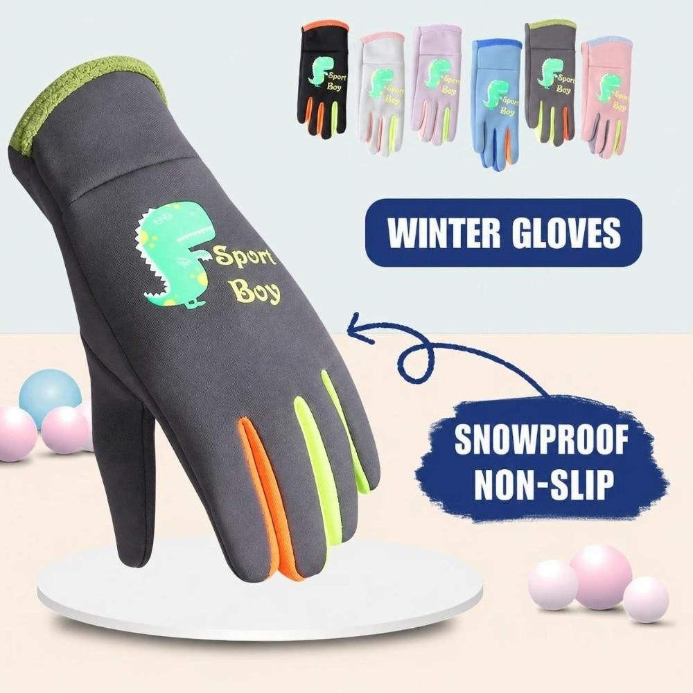Dinosaur Pattern Children's Mittens Windproof Kids Cycling Gloves Winter Activities
