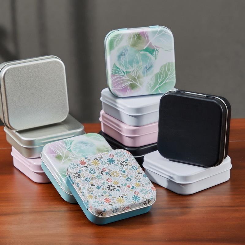 2Pcs Assorted Decorative Square Metal Storage Tins Sealed Hinged Lids Food Grade Containers for Party Candy Treat Gift Packaging