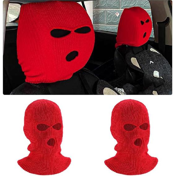 2 PCS Car Headrest Cover, Personalized Funny 3 Hole Auto Seat Full Face Mask Headcover, Ski Mask Wrap Protection for Front Seat Head Rest Decoration,