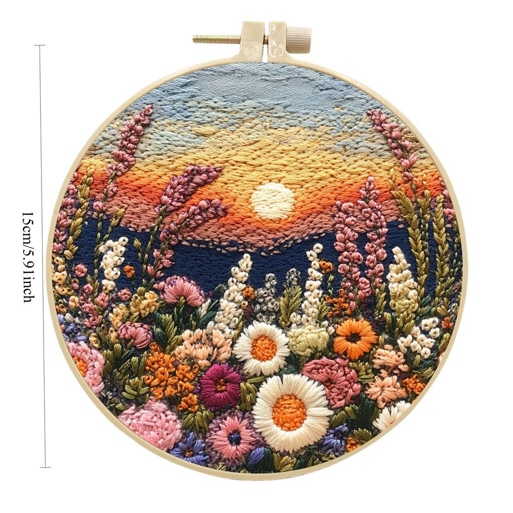 1pc Broderie Paysage Coucher de Soleil Kit d'Artisanat en Tissu DIY