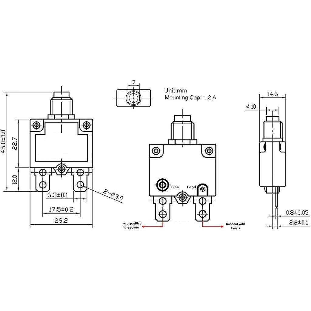 5PCS 5,10,15,20,30Amp Circuit Breakers With Manual Reset 32VDC,AC125-250V With Quick Connect Terminals