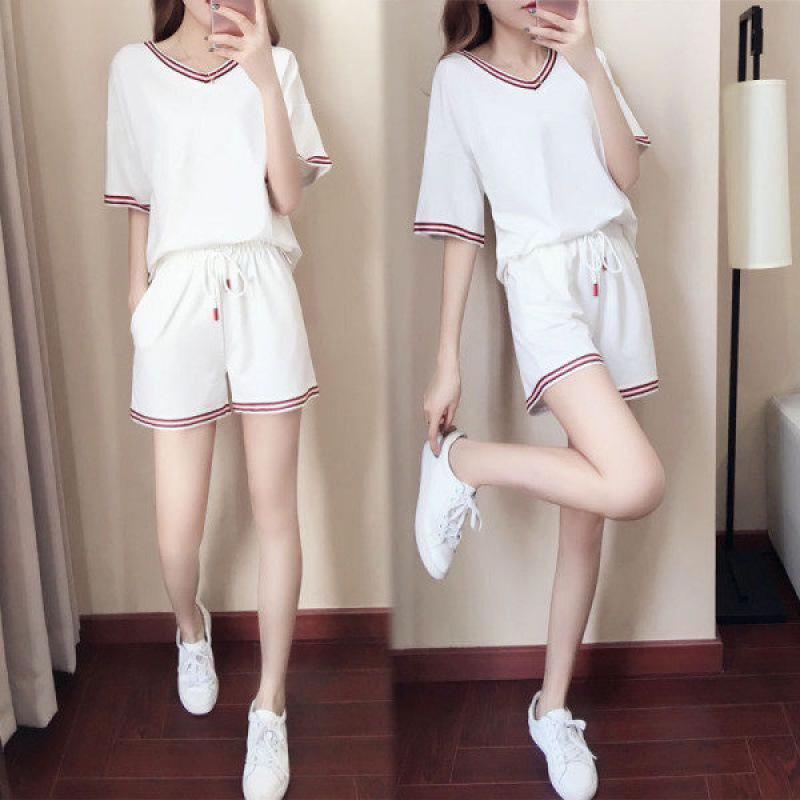 200 Jin Plus Size Women's Casual Summer Suit, Korean Style, Black Loose-Fit Short Sleeve Shorts Two-Piece Set