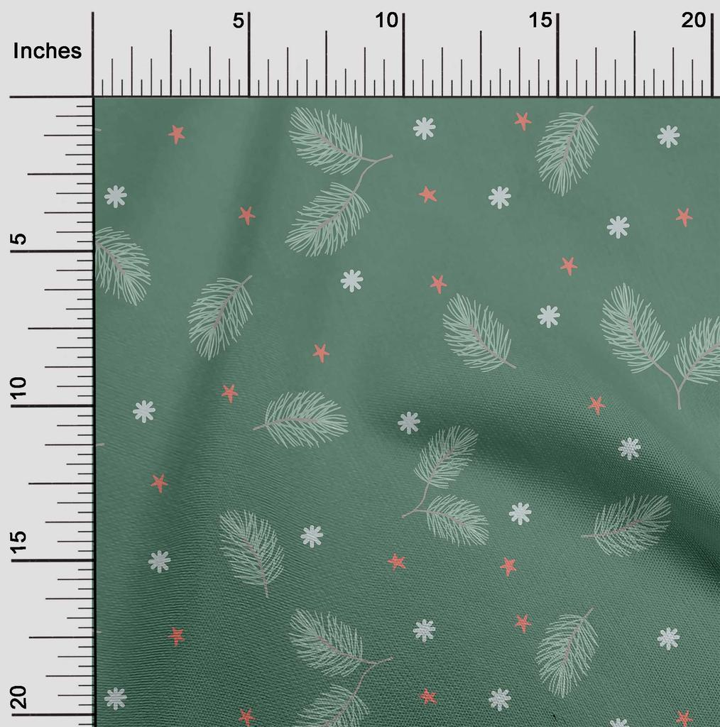 oneOone Cotton Flex Forest Green Fabric Christmas Feather Craft Projects Decor Fabric Printed By The Yard 40 Inch