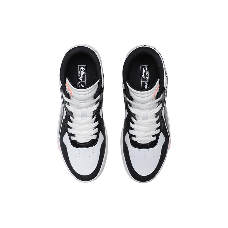 Disney x Li Ning Wave Superwave Mid Casual Mid top Skateboard Shoes Women's Black White AGCQ238-2