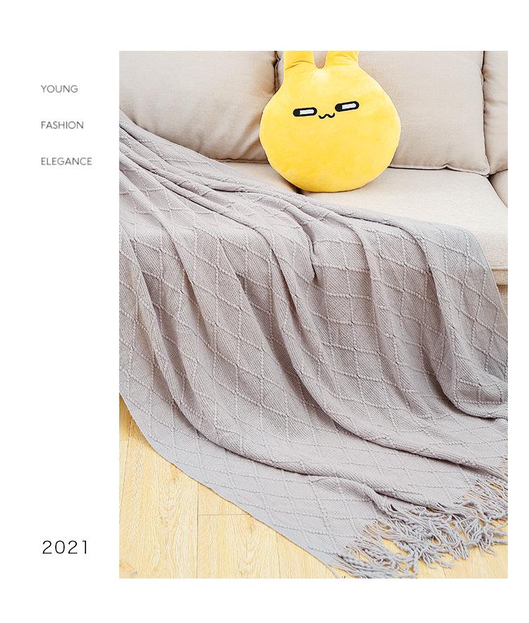 Nordic Retro Yellow Argyle Knit Blanket - Bed Runner, Sofa Throw, End Scarf Cover