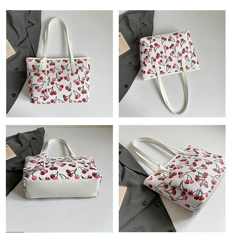 Korean Style Cherry Print Large Capacity Tote Bag