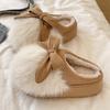 Women's Furry Bow Cotton Slippers: Thick-Soled, Velvet-Lined, Warm, Non-Slip for Autumn & Winter Indoors