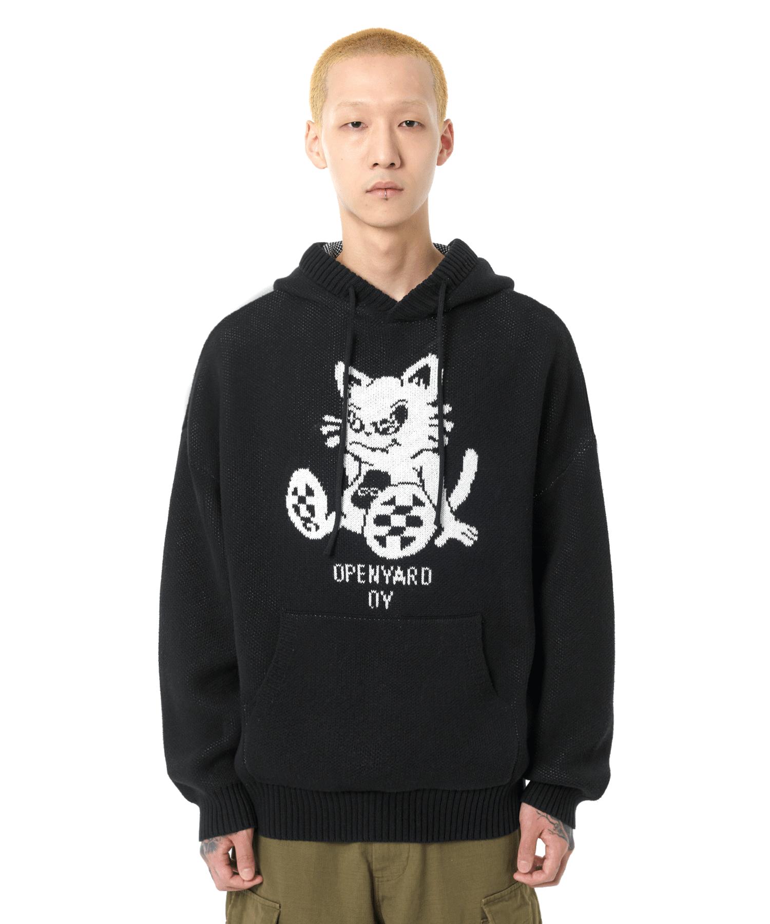 Oy Black Cat Knit Hoodie-Black Black/2Size