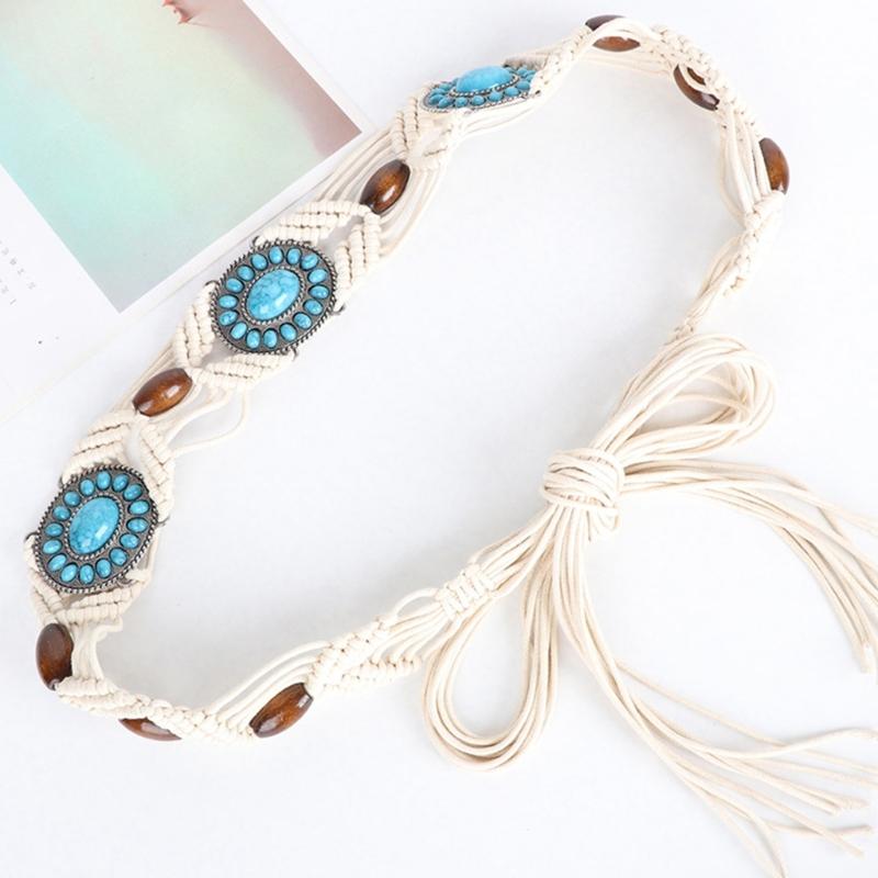 DIY Bohemian Wooden Bead Waist Rope Braided Tassels Belt Ethnic Style Belts
