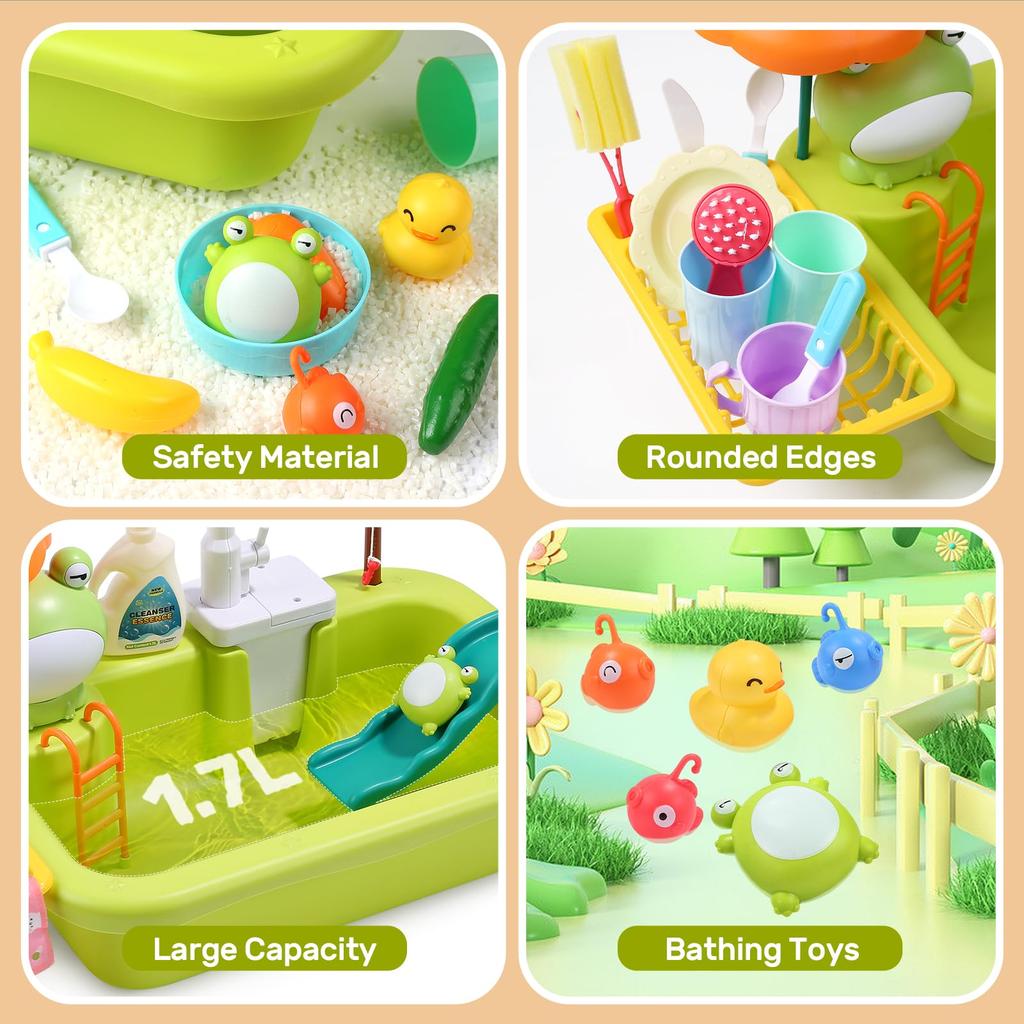 Kids Electric Kitchen Sink Toys With Running Water Pretend Play Dishwasher Fishing Toys Educational Role Play Gift For Girls