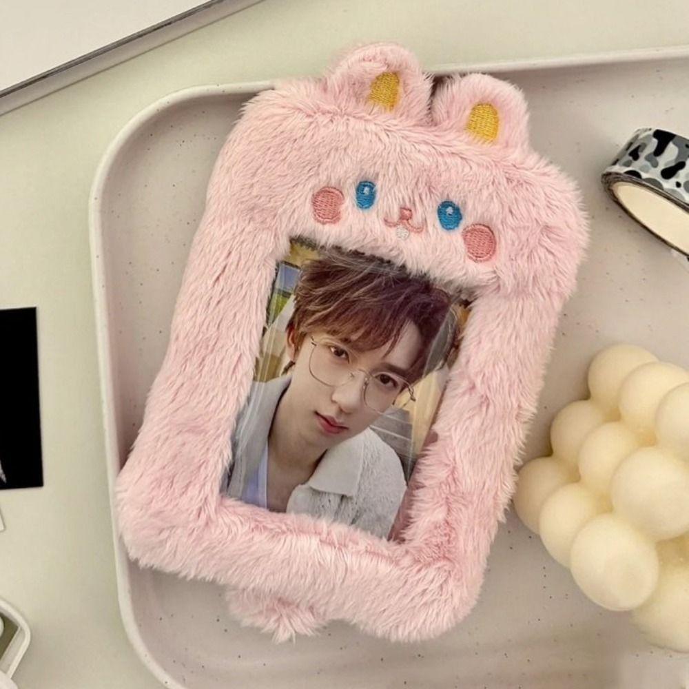 Multifunctional Photocard Case Plush Bear/Rabbit/Chick Bus Door Cards Sleeve Cartoon Cute Idol Photos Protective Cover Students