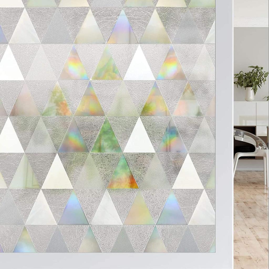 Privacy Window Film Rainbow Window Cling 3D Decorative Window Vinyl Stained Glass Window Covering Non-Adhesive Film Sun UV