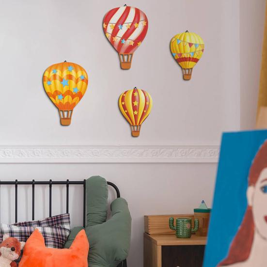 4Pcs/Set Hot Air Balloon Wall Decoration Farmhouse Rustic Wooden Balloon Wall