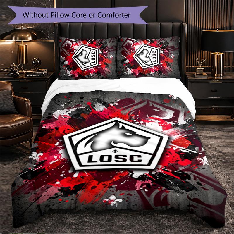LOSC Lille FC Bettwäsche-Set 3-teilig Bettbezug-Set Dekorative Bettwäsche für Jugendzimmer Heimdekoration