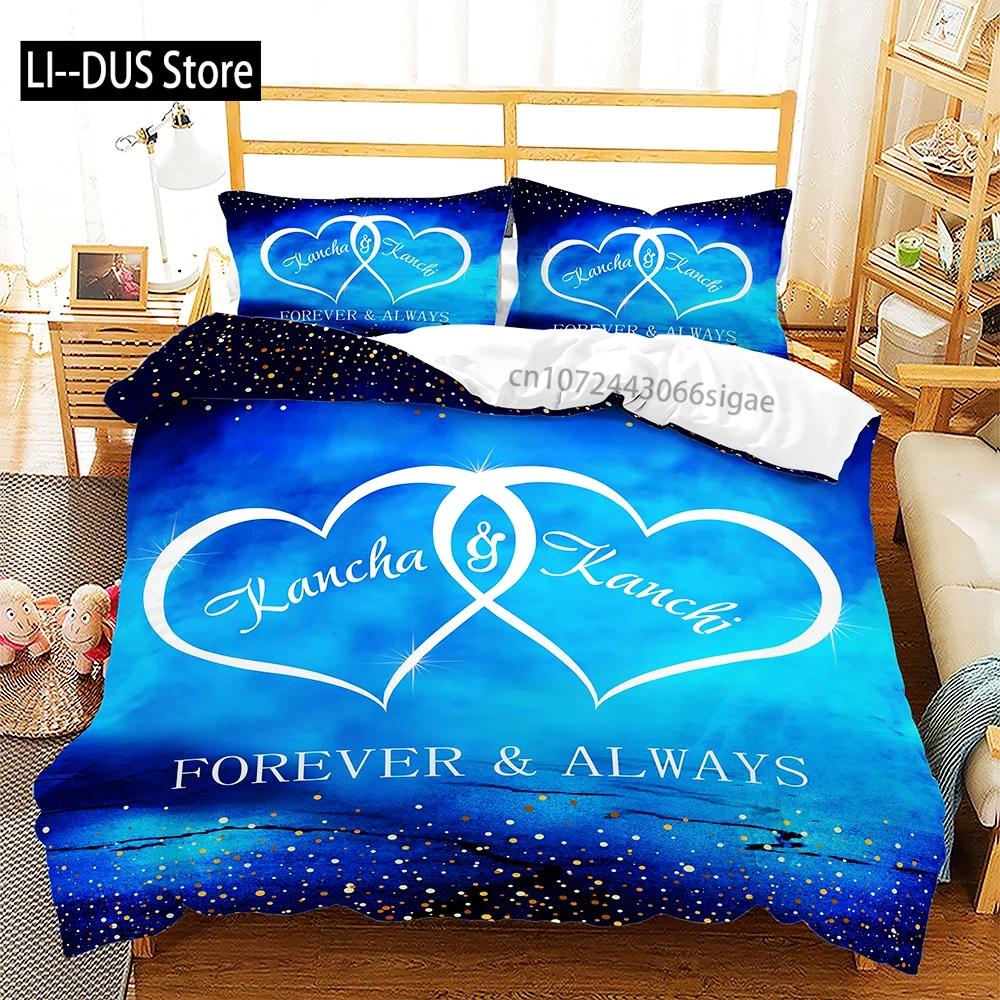Custom Name Love Heart Valentine's Day 3D Duvet Cover Bedding Set Comforter Linen Pillowcases Wedding Decor Twin King Queen