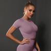 Women's Summer Seamless Ruched T-Shirt Yoga Suit - High Elastic Short Sleeve for Running and Fitness
