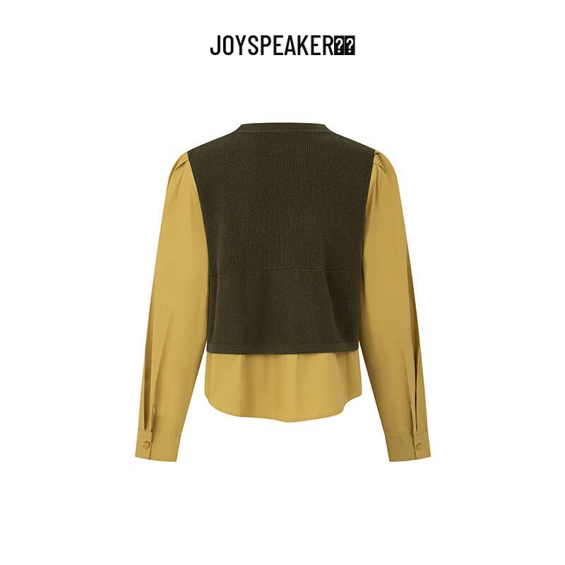 

JOY SPEAKER Women s Faux Two-Piece Patchwork Knitted Shirt One Size