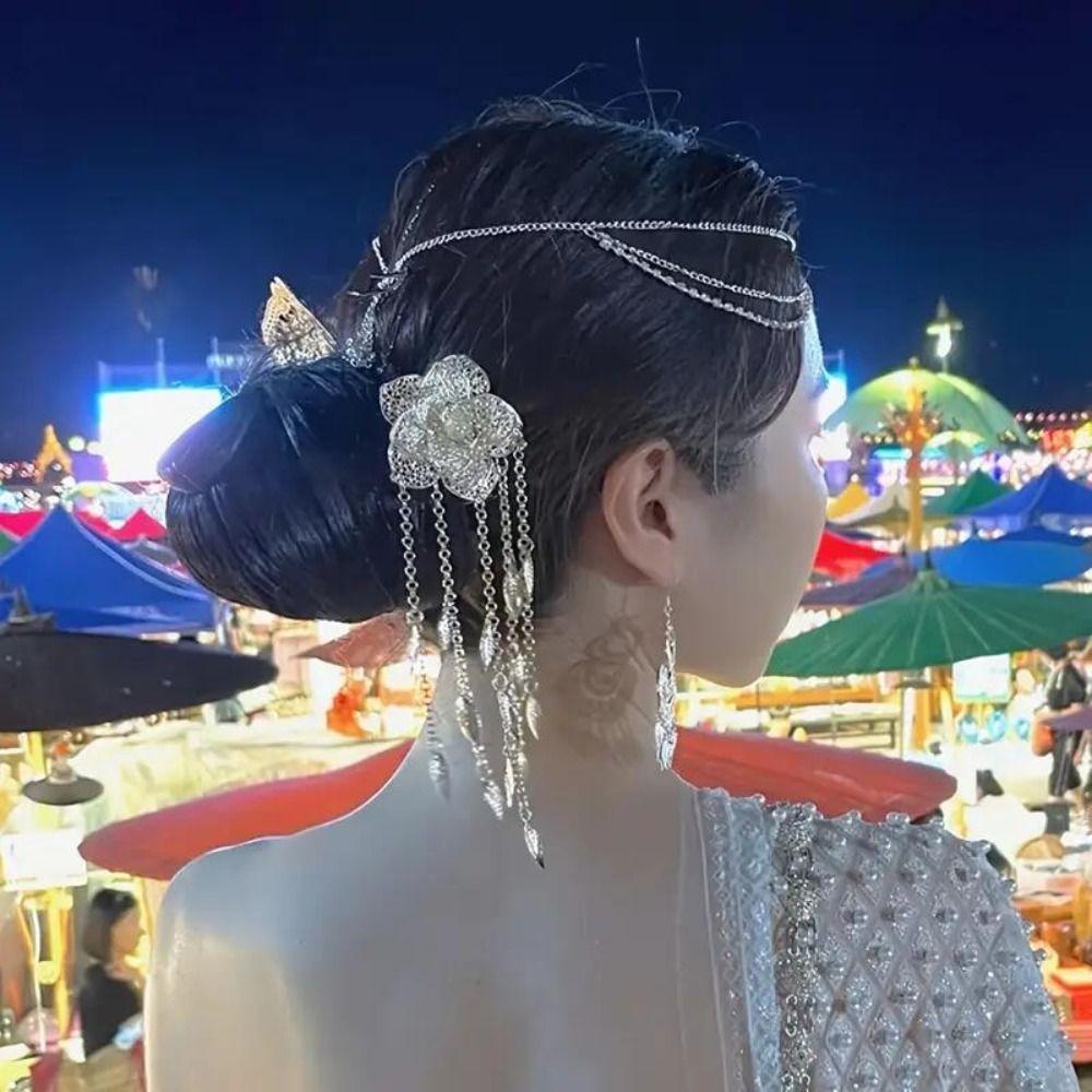 Flower Leaf Metal Flower Hair Stick Ethnic Hair Bun Accessory  Women Hair Accessories