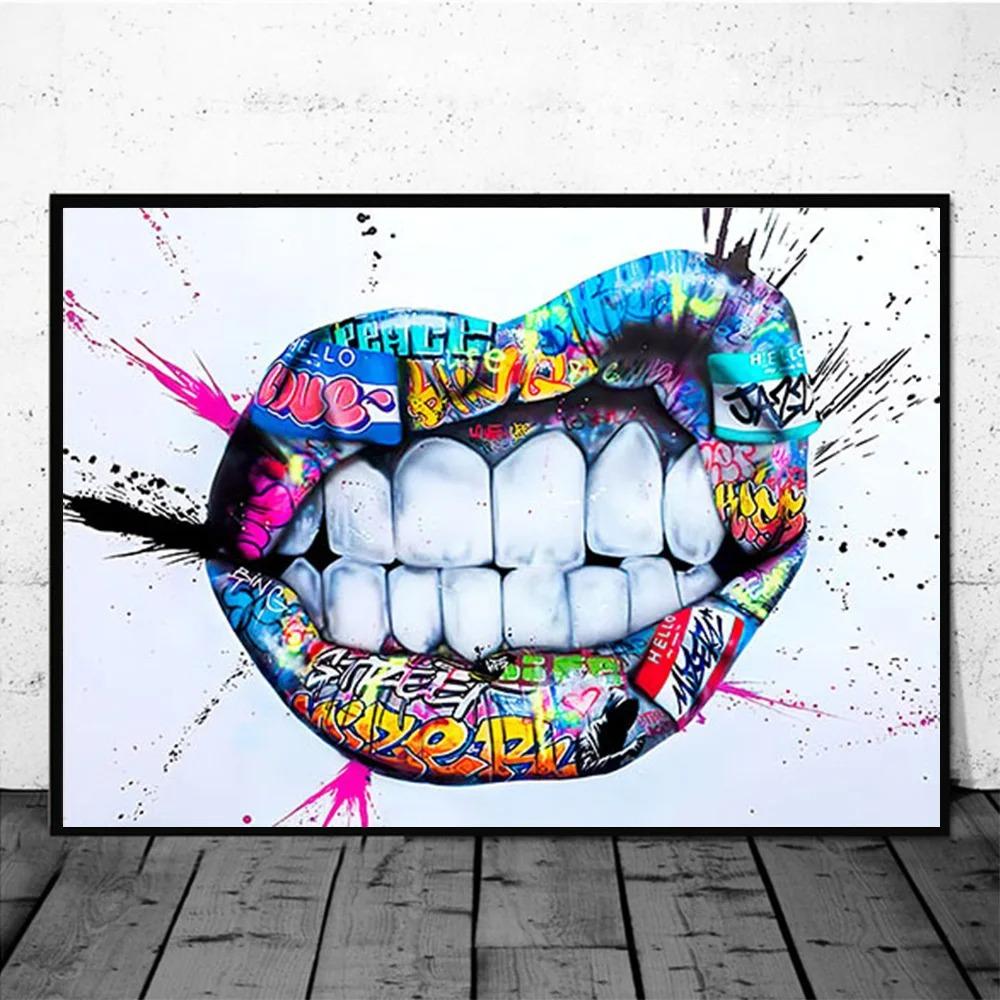 Posters Print Wall Art Painting Home Decor Sexy Women Red Lips Waterproof Canvas Paintings Picture for Living Room Decoration