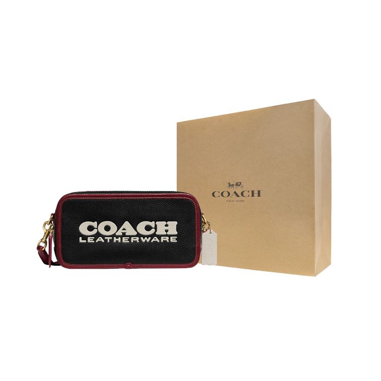 Coach Kia 23 Zipper Closure Detachable Shoulder Strap Natural Pebble Leather Camera Bag Women Shoulder Bag Black CE735-B4M2