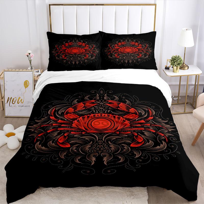 3pcs Crab Emblem Duvet Cover Set, Soft Comfortable Duvet Cover,Guest Room (1*Duvet Cover + 2*Pillowcase, Without Core) Yy251104129
