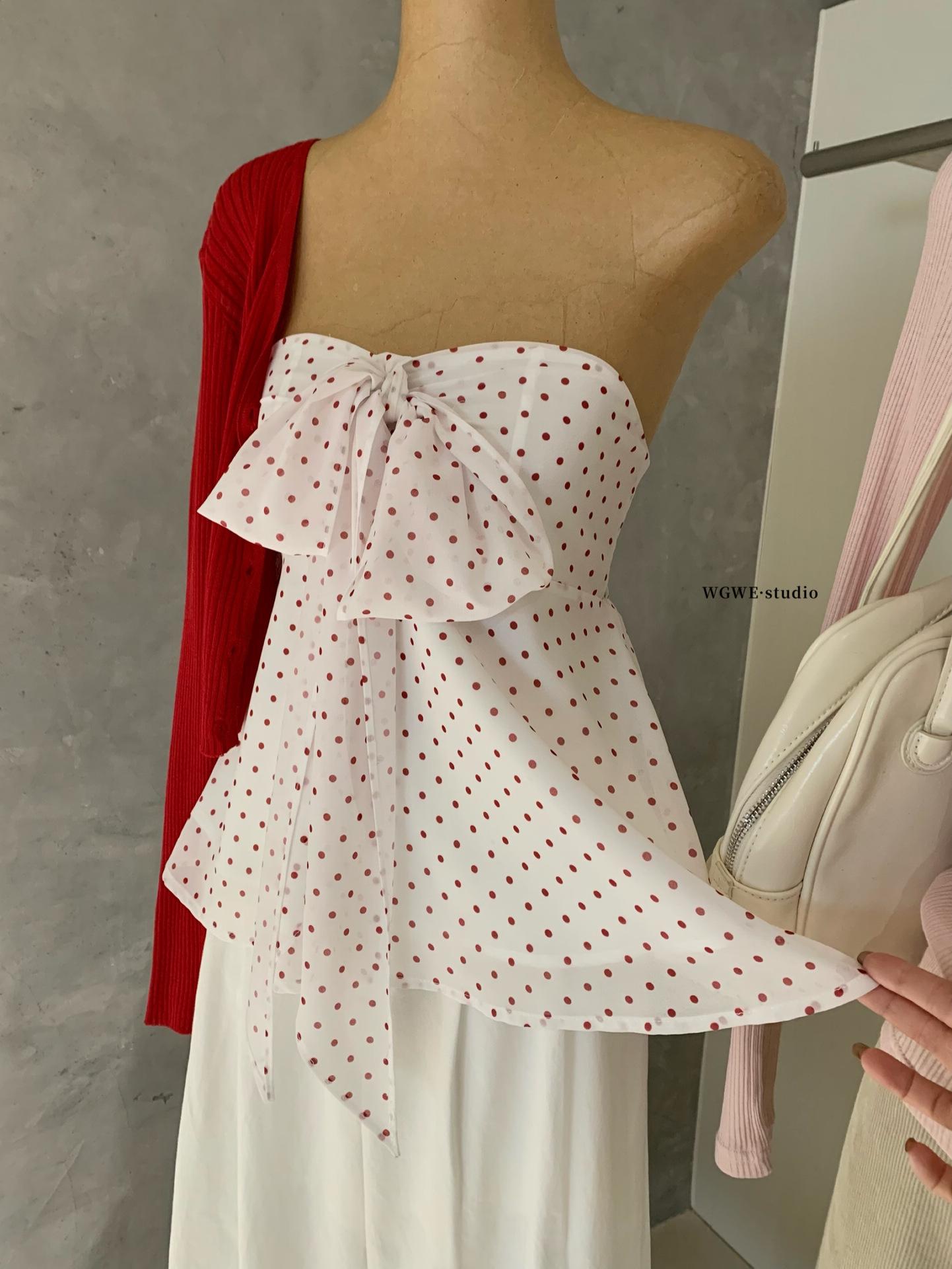 Polka Dot Bow Sleeveless Women s Spring/Summer Slim-fit Bandeau Top Medium