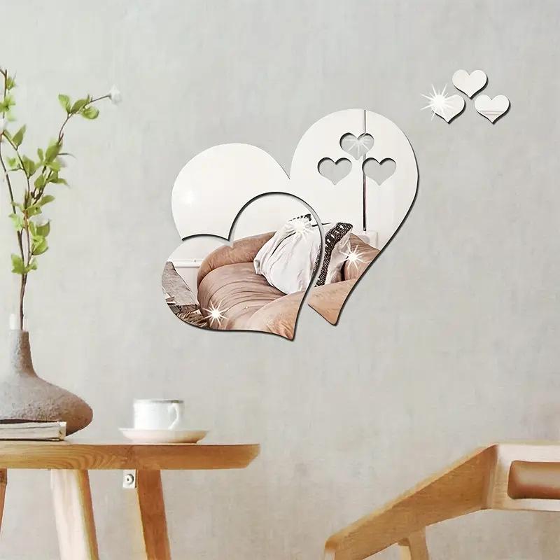 5-Piece Heart-Shaped Acrylic Mirror Wall Stickers - Self-Adhesive Decorative Decals for Bedroom, Living Room, or TV Background Wall.