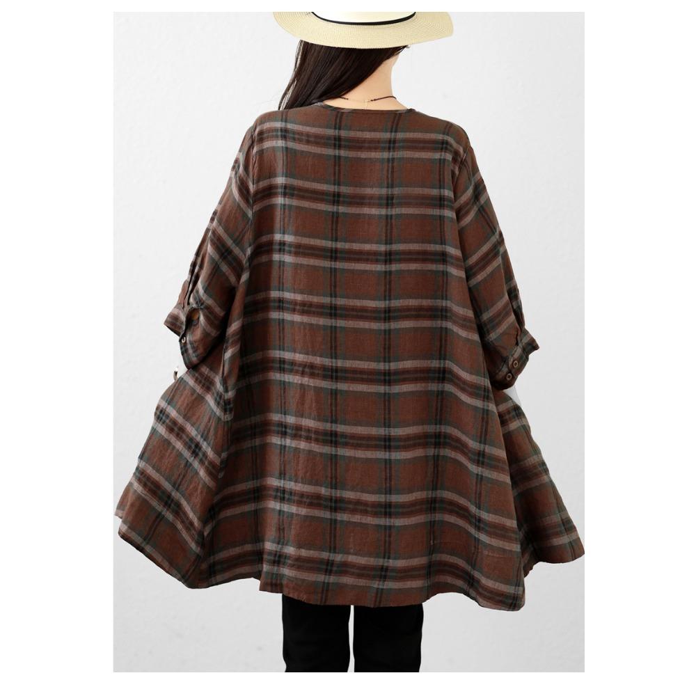 DIMANAF 2026 Summer New Plus Size Women T-Shirts Casual Vintage Print Plaid Blouse Shirts Lady Tops Tees Cotton Oversized