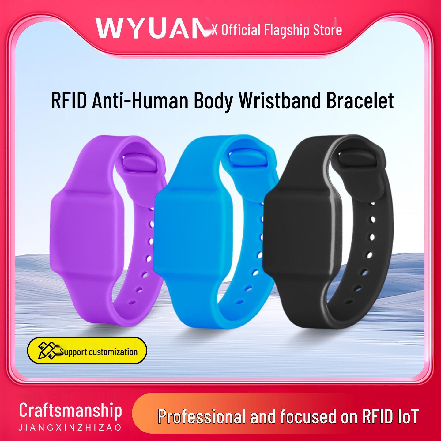 WYUAN UHF RFID Silicone Wristband - 915MHz Passive Long-Distance Access Control [Recommended] Black