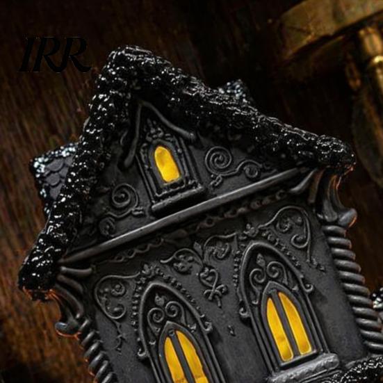 Gothic Home Decor Accessories Lighted Halloween Village House Statue with LED Light, Black Spooky Figurine for Tabletop Holiday Inspired Interior