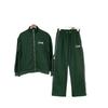 Conjunto de Chaqueta y Pantalones Retro de Calle Unisex con Estampado de Diablo, Cuello Alto y Cierre de Cremallera.
