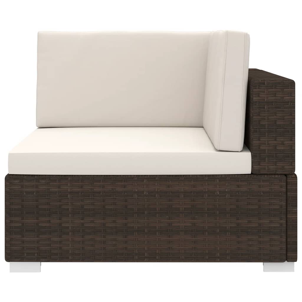 Modular Corner Armchair with Cushions Poly Rattan Brown